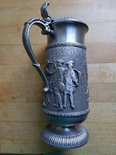 Zinnkanne, Schankkanne mit Jagdmotiven, Parforcejagd, Chasse à Courre ca. 23 cm