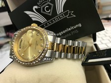 Cavadini Leonardo Herrenuhr massiv Edelstahl IPG-vergoldet bicolor Zirkonia 