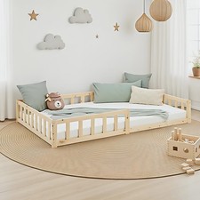Kinderbett 120x200 Mädchen Junge Rausfallschutz Bodenbett Holz Natur Homestyle4u