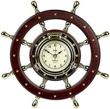 MESSING BULLAUGENUHR MONTIERT AUF HOLZ SCHIFFSRAD NAUTICALIA 2 JAHRE GARANTIE