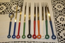 10 teilig Mono Ring- 9 Fondue Gabeln 1 Löffel Raacke Design Vintage