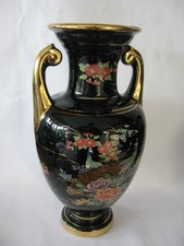 Handgefertigte griechische Amphore / Vase, schwarz mit Goldaplikationen, 24Karat