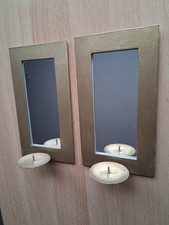 2 Wandkerzenhalter mit Spiegel, Metall, goldfarben, Nr. 491