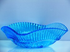 BLAUE ART DECO GLAS SCHALE OBSTSCHALE fruit bowle Coupe à fruits art déco