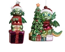 1 Christbaumschmuck Glas 11,8cm Drache  Anhänger Weihnachtsbaumschmuck  Grün Rot