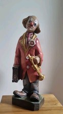 Große Holzfigur Clown Clownfigur Kofer&Trompete  Coloriert &gefasst 48 Cm