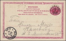 Postkarte P 20 SVERIGE-SUEDE 10 Öre, VAXHOLM 12.8.1894 nach HAMBURG 4a 14.8.94