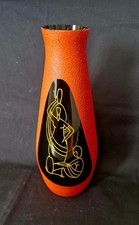 seltene Sammler-Vase - Schwarzglas beschichtet und bemalt - 25cm