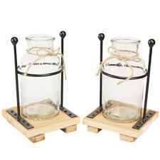 Deko-Vasen Glas Flaschenvase auf Holzsockel Vintage 12×12×20cm 4er Set