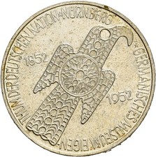 Künker: BRD, 5 Mark 1952 D, Germanisches Museum, Silber, Top!