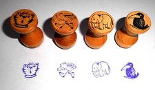 4 Holzstempel mit Tier-Motiven