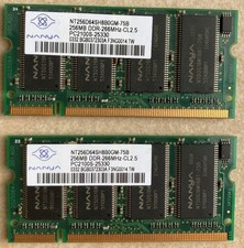 2xNanya NT256D64SH8B0GM-75B PC-2100 256MB DDR1 266MHz SODIMM gebr., fkt.-tüchtig