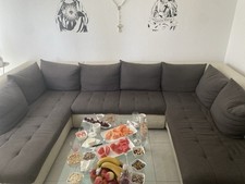 70 U-förmiges Sofa (braun(Stoff)-beige(Leder))