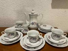 Kaffeeservice WALBRZYCH 4 Personen BLUMENDEKOR Relief Porzellan Teeservice