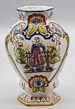 kleine antike Keramik- Vase Majolika Rouen Frankreich 19/20.Jh Handarbeit H17cm