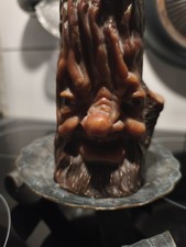 Vintage Alte Kerze - Baumstamm mit Gesicht - Zierkerze - Wachs -  Inkl.K.Ständer