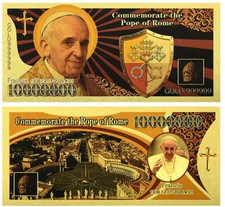 2 x 1 Million Fake Dollar/ Souvenier Schein Papst Francis/ Goldfolie mit Farbe/