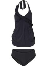 Neu 2tlg. Set Umstandstankini Gr. 42 Schwarz Damentankini Bademode Schwimm-Anzug