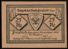 Notgeld Freystadt 1920, 25 Pfennig, Adlerwappen und Stadtansichten, gültig 1 Mo 