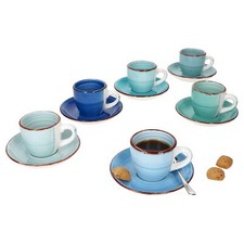 6er Set Blue Espressotassen mit Untertassen Blautöne 80ml Steingut 6 Pers Mokka