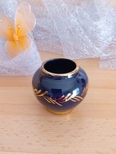 Miniatur Kobalt Blau Bauch Vase mit Golddekor Porzellan dekorativ Vintage Retro
