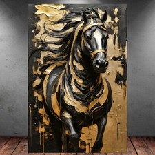 LEINWAND BILD ER XXL POP ART ABSTRAKT PFERD MUSTANG SCHWARZ GOLD WAND POSTER