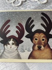 Vtg Christmas Card Kitten Lang