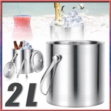 Edelstahl Eiskühler Eiswürfelbehälter Eiseimer Eiskübel mit Deckel+Eiszange 2L