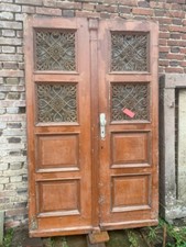 Haustür Eichenportal 2flg. mit Fenster + Gitter - Maße ca. 222 x 137 cm