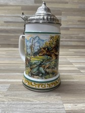 Jagd bierkrug mit zinn deckel - jagd,