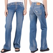 Damen Straight Leg Jeans Bootcut stonewashed Regular Fit Vintage Denim Destroyed