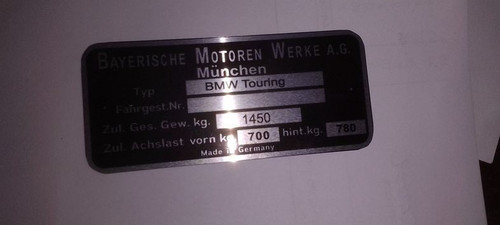 Typenschild bmw e10 touring - 02,