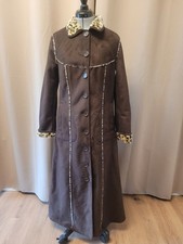 Mantel Winter Herbst Wildleder Velour Leo Lang Braun Gefüttert Damen Gr. 38 M...