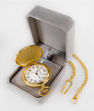 Eichmüller Taschenuhr Quarz mit Kette Gold Uhr in Samtbox Vintage Taschen Box