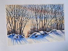 Bild Original Aquarell Schnee Winterlandschaft Wandbild Gemälde 31x25