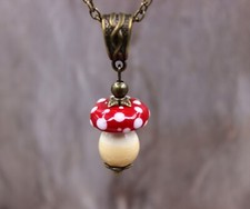 Fliegenpilz Pilz Kette Anhänger Perlen Glas Anhänger Lampwork Vintage #N060