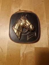 Pferd Messing patiniert  Schwarz Bild Relief Wandplatte Tier Vintage