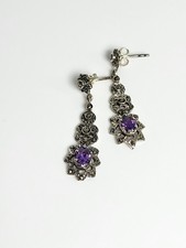 Silber 925 Ohrschmuck Mit Amethyst Stein & Markasit Elegant