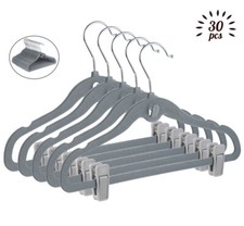 30 Stück Kleiderbügel Kinderkleiderbügel Samt Anti-Rutsch Hemdenbügel Clip Set