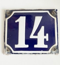 Altes Emaille Schild Emailschild Hausnummer 14 gewölbt 12 x 10 cm
