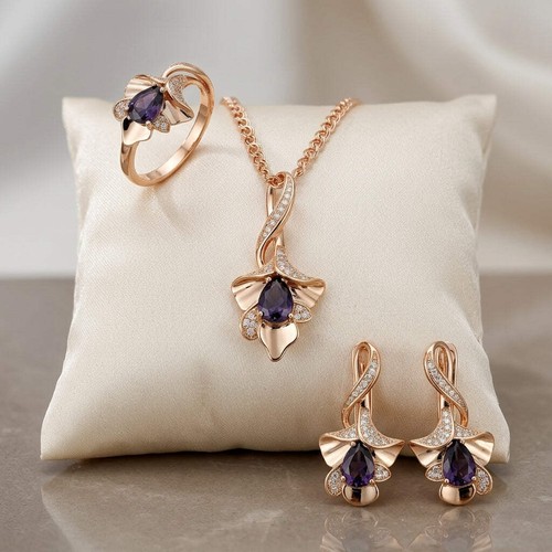 Schmuckset lila blume zirkon - schmuckset,