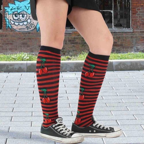 Overknee socken gestreift - overknee, rot