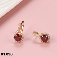 Luxus Ohrringe Creolen Zirkonia Kristall Rot 585 Rolled Roségold überzogen Damen