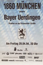 Plakat TSV 1860 München - FC Bayer 05 Uerdingen  2. Bundesliga Saison 1993/94