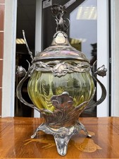 Jugendstil Bowle gefäß mit deckel 1900 mit silber Montierung & Kelle Traumstück