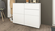 Kommode Sideboard 3-türig mit Schubkästen Schrank Weiß Hochglanz Garderobe ROVA
