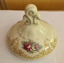 Porzellan Deckel Rosenmuster Golddekor Vintage Ersatzteil 10 cm