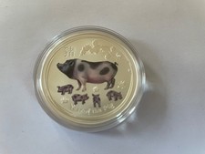 Australien, 1 Oz Silber, Lunar II Schwein 2019 color farbig, 1A Zustand 