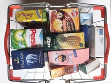 Kaufladen-Zubehör Metallkorb Einkaufskorb gefüllt Lebensmittel Korb 