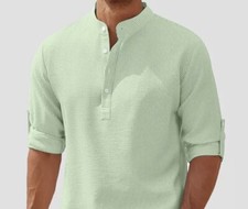 Freizeit Langarm Hemd Henley Knopf T-Shirt Bluse Hemd UNISEX grün XXL 54